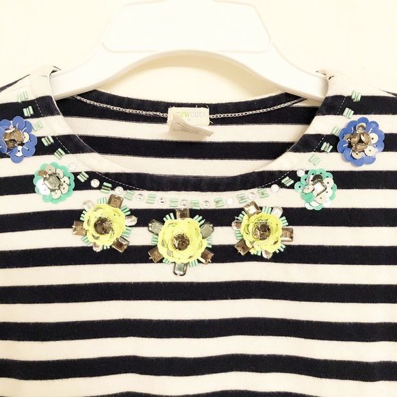 Crewcuts by J. Crew Stripe Top w/Jeweled Neckline size 12 - Picture 4 of 7